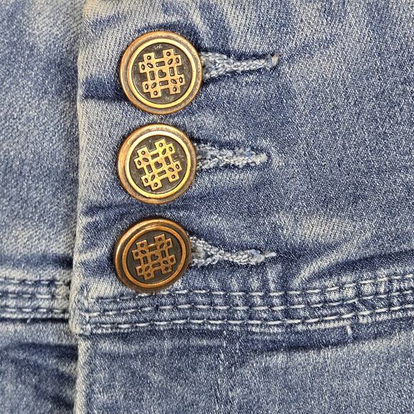 Laurie Felt Silky Curve Bootcut Cropped Med Wash Denim Logo Button Front LARGE - Picture 2 of 14
